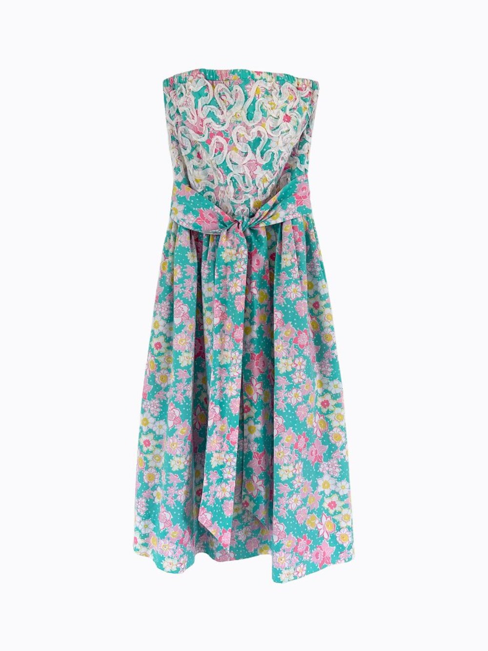 Vtg 90s Lilly Pulitzer Strapless Dress 00 0 Aqua Pink Lion Daisy Soutache USA